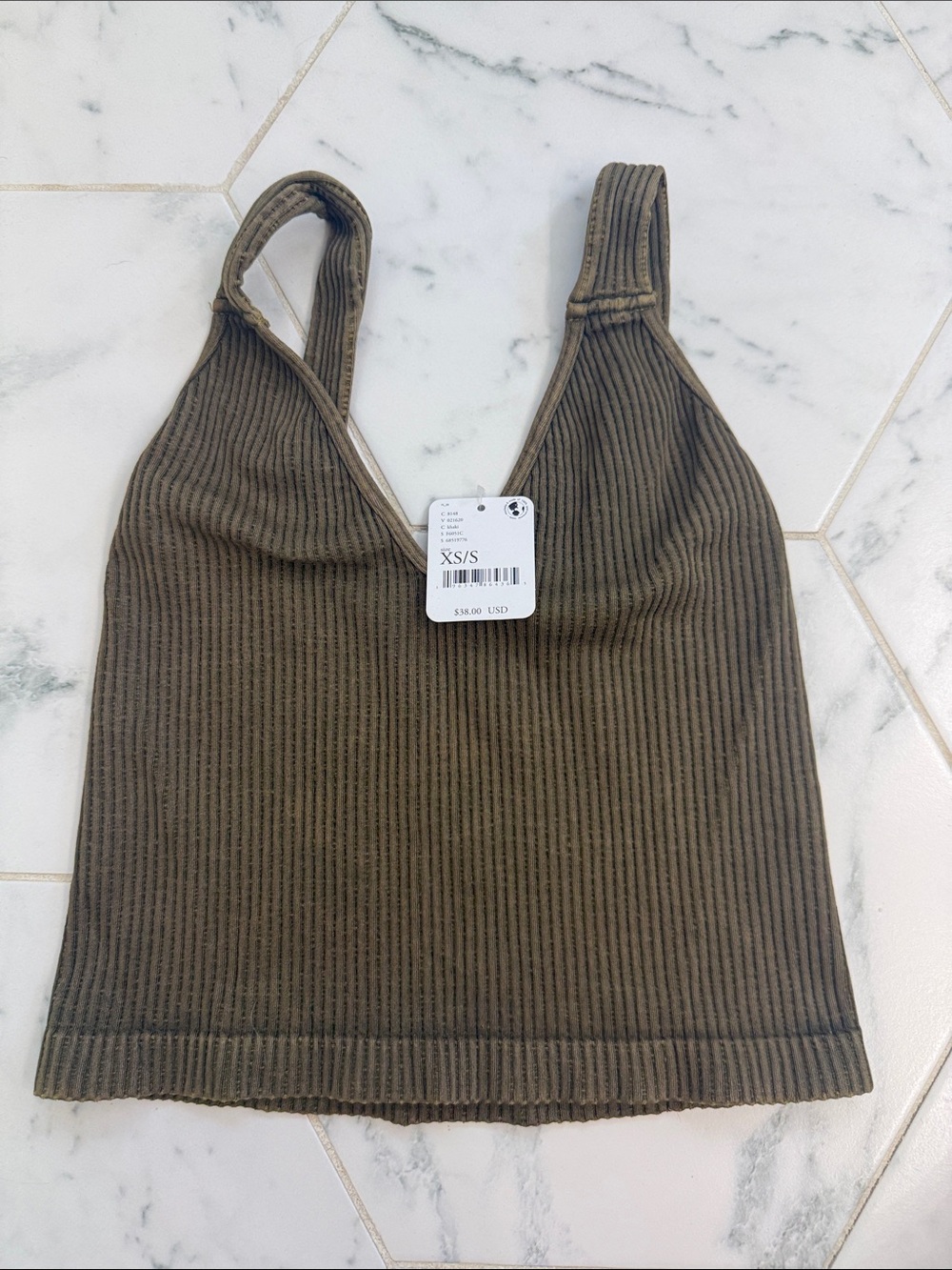 Ribbed V-Neck Tank Top - Olive